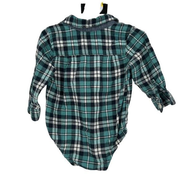 Baby Gap Green Plaid Collared Long Sleeve One Piece Bodysuit 12-18 Months - Picture 2 of 3